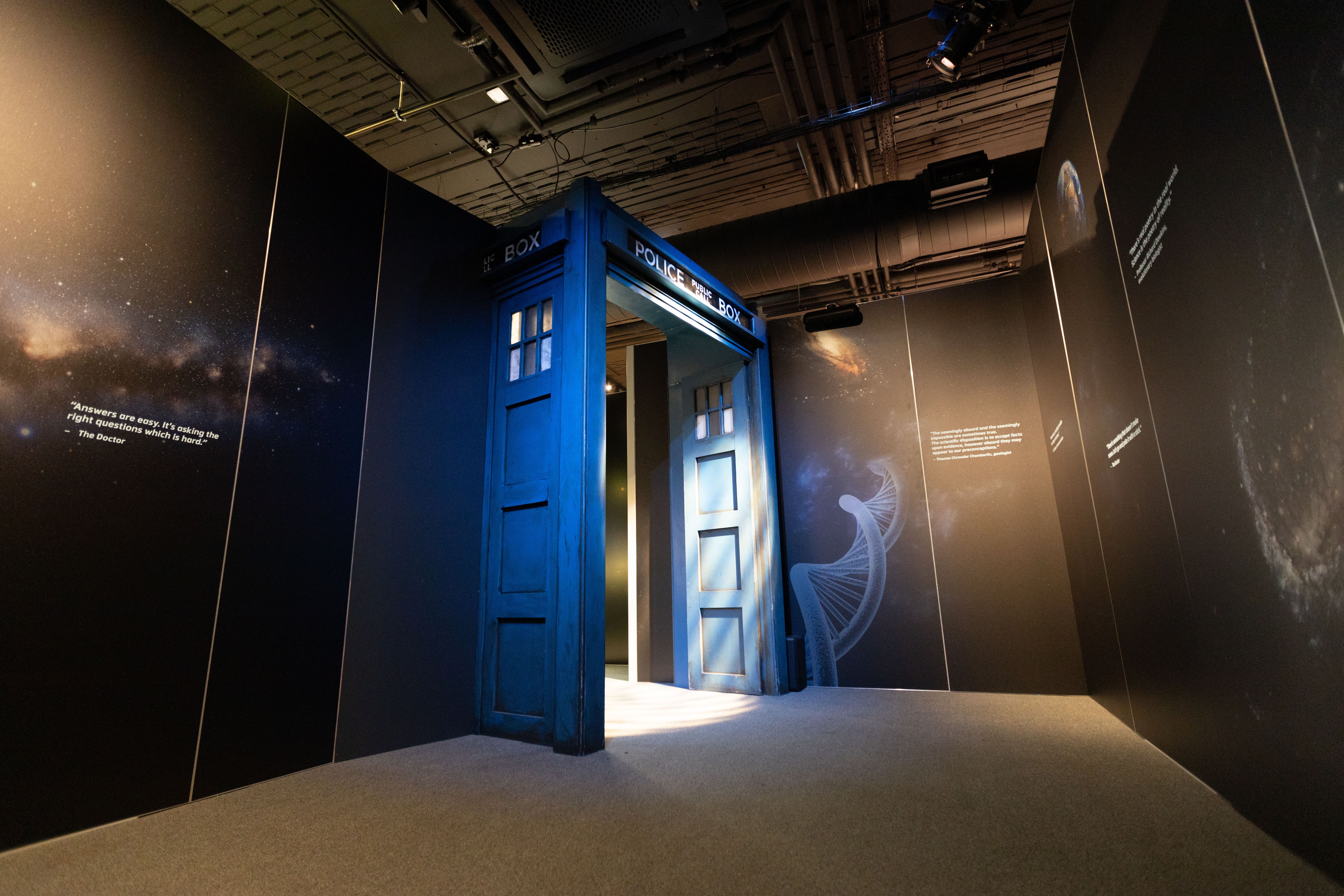 Vortex Corridor. Begin your journey through the TARDIS doors and pass along walls lined with words of wisdom from real scientists... and the Doctor.